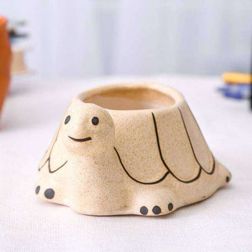 3.7 inch (9 cm) Tortoise Shape Marble Finish Ceramic Pot (Light Brown)