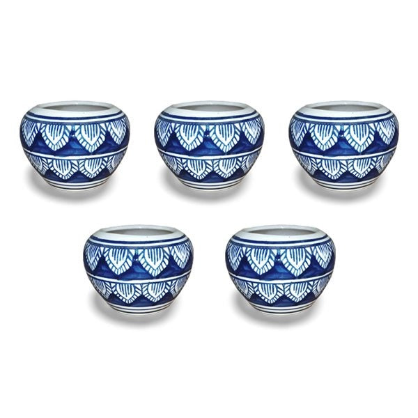3 inch (7 cm) Apple Round Ceramic Pot (Blue Leaf Design)