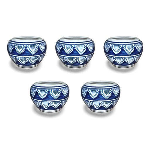 3 inch (7 cm) Apple Round Ceramic Pot (Blue Leaf Design)