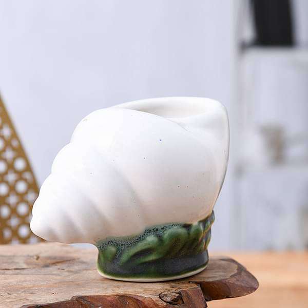 2.4 inch (6 cm) Fancy Shell Ceramic Pot (White) (set of 2)