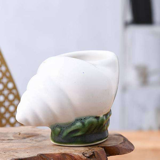 2.4 inch (6 cm) Fancy Shell Ceramic Pot (White) (set of 2)