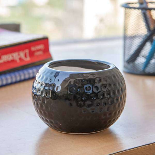 2.8 inch (7 cm) Dot Embossed Round Ceramic Pot (Black) (set of 2)