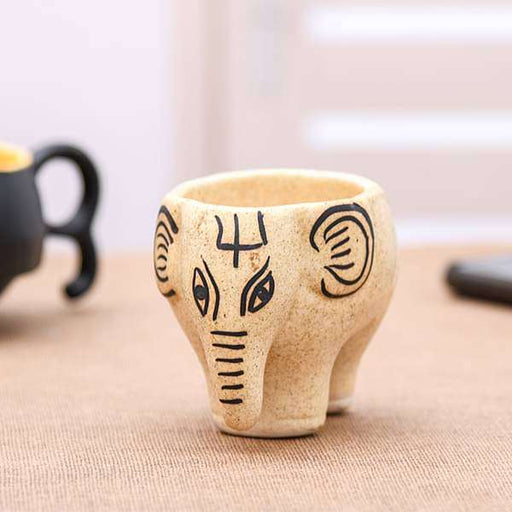 2.8 inch (7 cm) Elephant Shape Marble Finish Ceramic Pot (Light Brown)