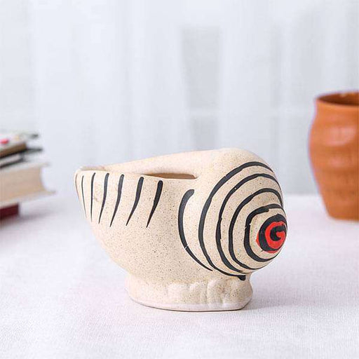 3.5 inch (9 cm) Shankh Shape Ceramic Pot (Light Brown) (set of 2)