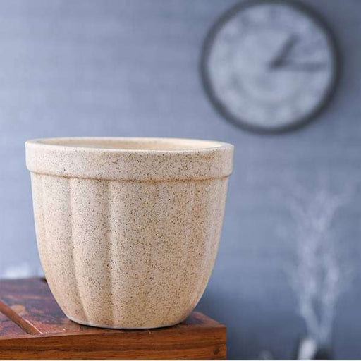 3.6 inch (9 cm) Vertical Ridges Marble Finish Round Ceramic Pot with Rim (Light Brown) (set of 2)