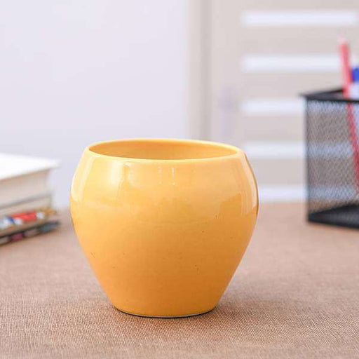 3.7 inch (9 cm) Apple Round Ceramic Pot (Yellow)