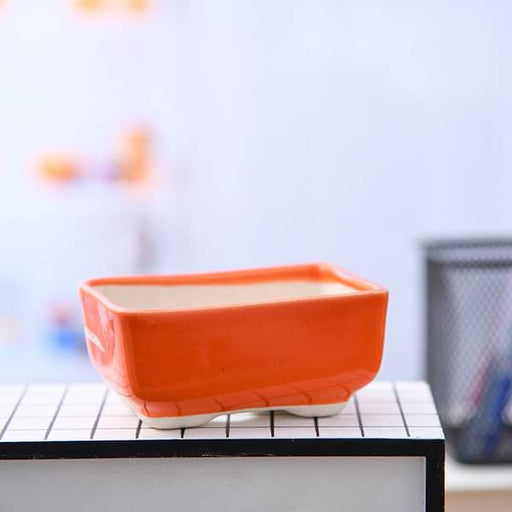 3.8 inch (10 cm) Bonsai Rectangle Ceramic Pot (Orange)