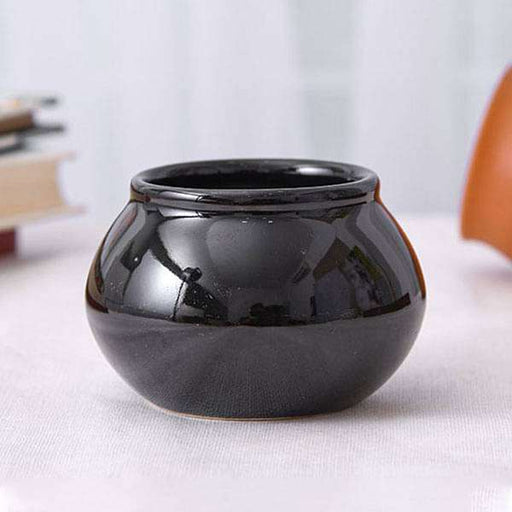 3 inch (8 cm) Handi Shape Round Ceramic Pot (Black)