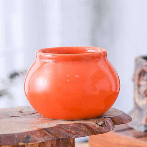 3 inch (8 cm) Handi Shape Round Ceramic Pot (Orange)