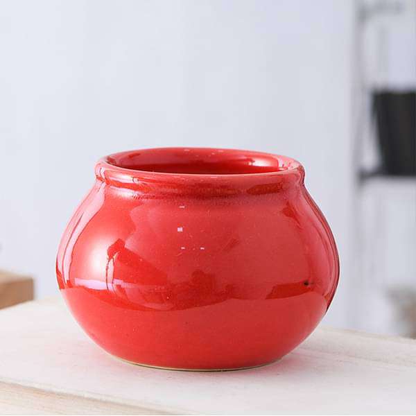 3 inch (8 cm) Handi Shape Round Ceramic Pot (Red)