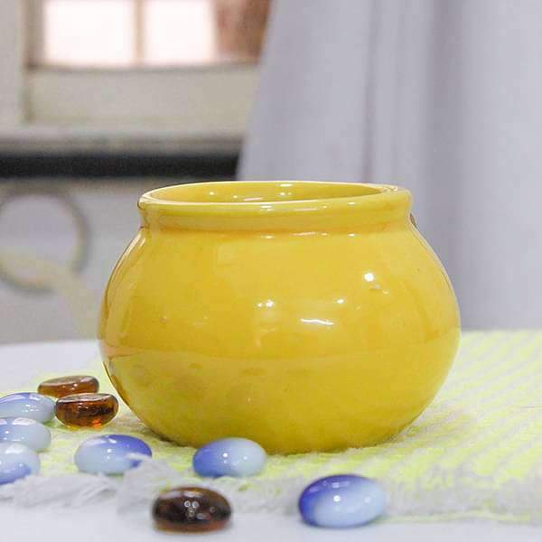 3 inch (8 cm) Handi Shape Round Ceramic Pot (Yellow)