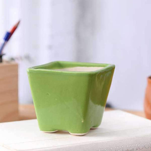 3 inch (8 cm) Square Cone Ceramic Pot (Green) (set of 3)