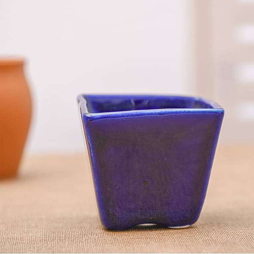 3 inch (8 cm) Square Cone Ceramic Pot (Navy Blue)