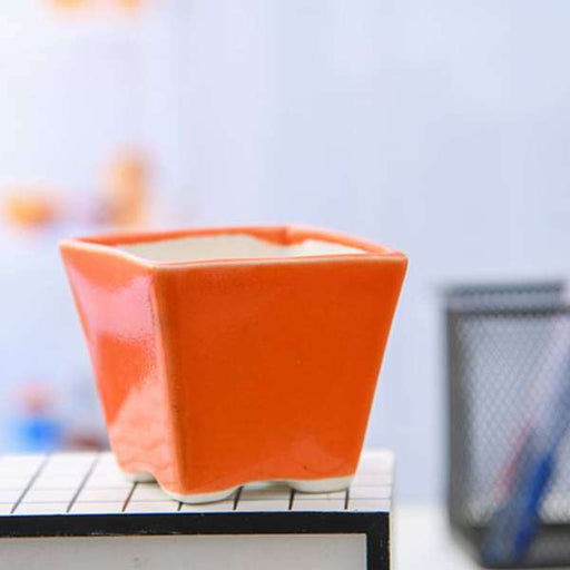 3 inch (8 cm) Square Cone Ceramic Pot (Orange) (set of 3)