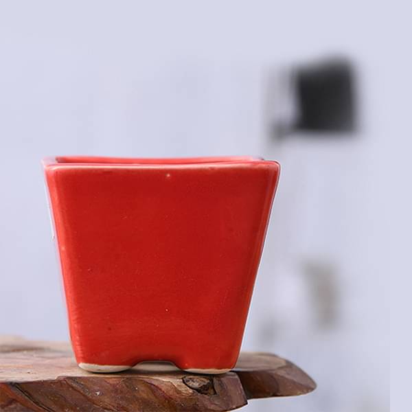 3 inch (8 cm) Square Cone Ceramic Pot (Red) (set of 3)
