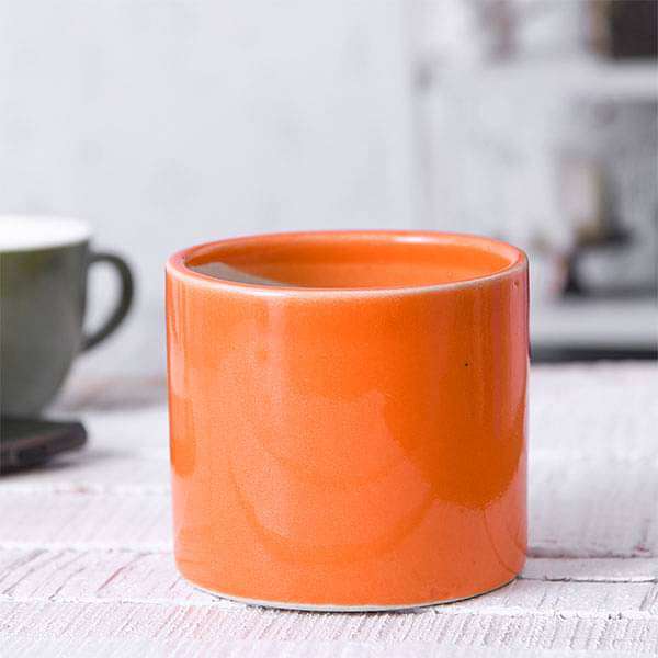 4.1 inch (10 cm) Cylindrical Ceramic Pot (Orange) (set of 2)