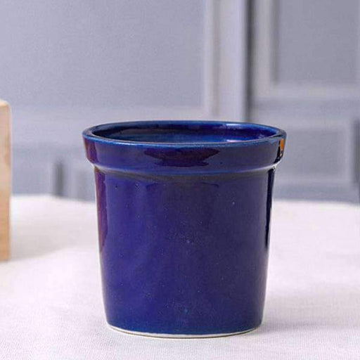 4.1 inch (10 cm) Round Ceramic Pot with Rim (Navy Blue)