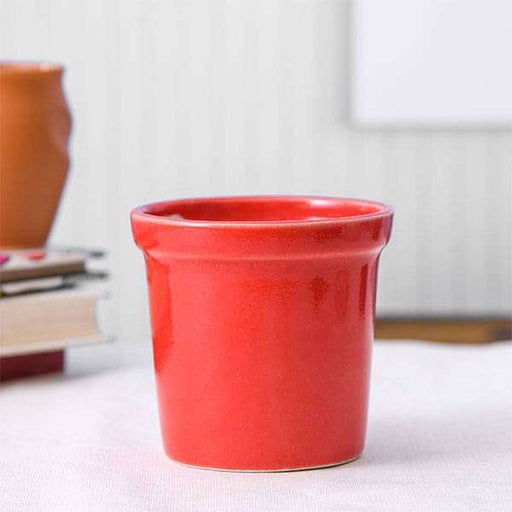 4.1 inch (10 cm) Round Ceramic Pot with Rim (Red)