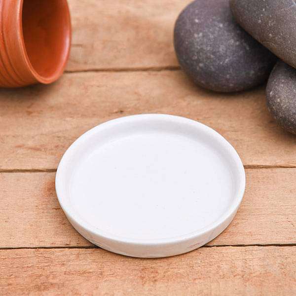 4.2 inch (11 cm) Round Ceramic Plate For 4 inch (10 cm) Ceramic Pot (White)