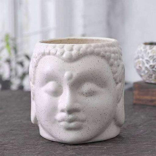 4.3 inch (11 cm) Buddha Marble Finish Ceramic Pot (White)