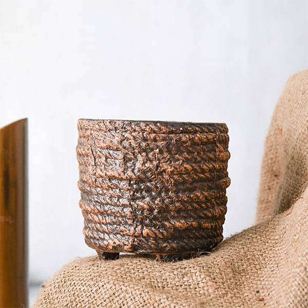 4.7 inch (12 cm) Rope Design Round Ceramic Pot (Brown)