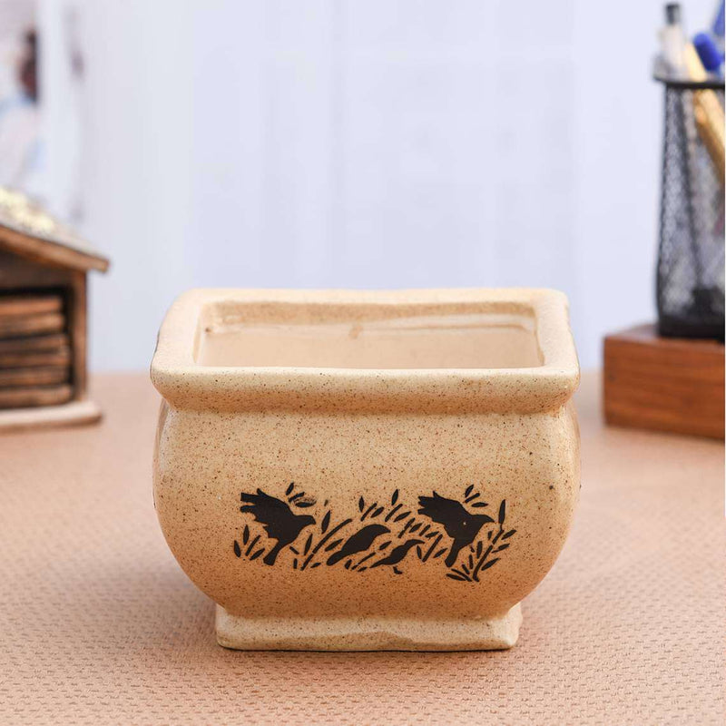 5.1 inch (13 cm) Bonsai Square Ceramic Pot (Brown)