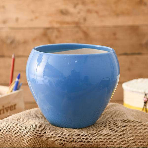 5.7 inch (14 cm) Apple Round Ceramic Pot (Blue)