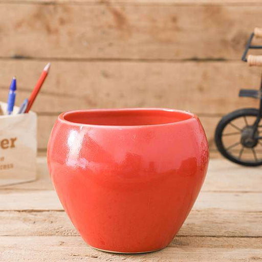 5.7 inch (14 cm) Apple Round Ceramic Pot (Red) (set of 2)