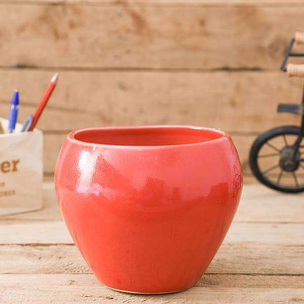 5.7 inch (14 cm) Apple Round Ceramic Pot (Red)