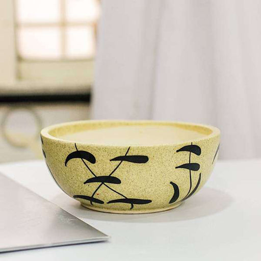 5.9 inch (15 cm) Painted Bowl Marble Finish Round Ceramic Pot (Light Brown)