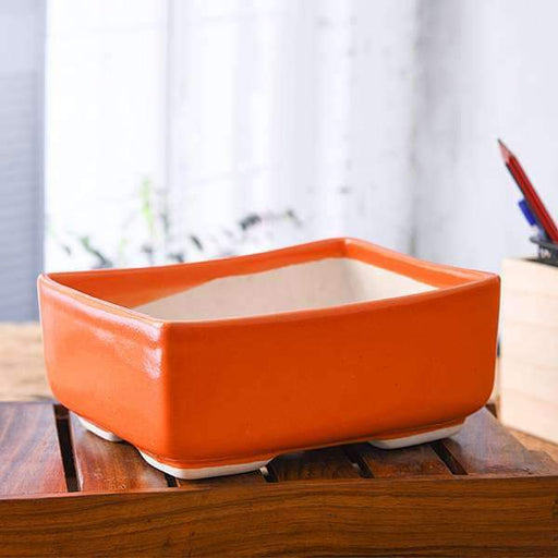 6.6 inch (17 cm) Bonsai Rectangle Ceramic Pot (Orange)