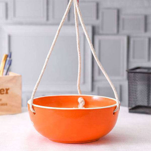 6.9 inch (18 cm) Bowl Hanging Round Ceramic Pot (Orange)